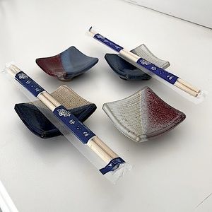 Clay pottery chopstick holders in reds/blues/white/tan. Perfect condition!